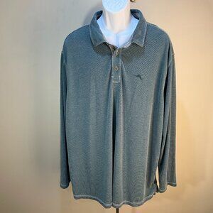 Tommy Bahama Men's green long sleeve golf polo shirt 2XLB XXL Big 2XL EUC